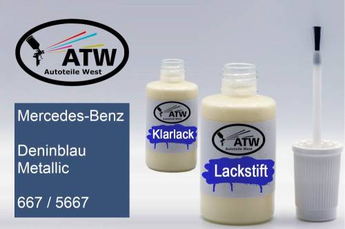 Mercedes-Benz, Deninblau Metallic, 667 / 5667: 20ml Lackstift + 20ml Klarlack - Set, von ATW Autoteile West.